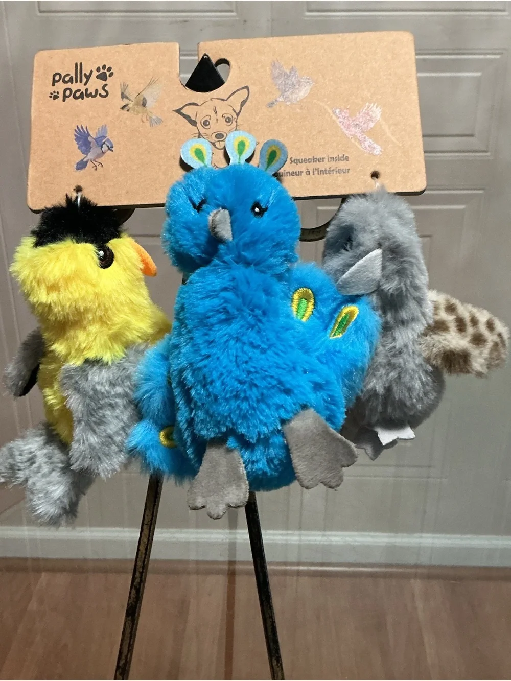 DOG Toy Set/3 Birds Squeaker & Crinkle  Yellow Blue & Grey 6.5